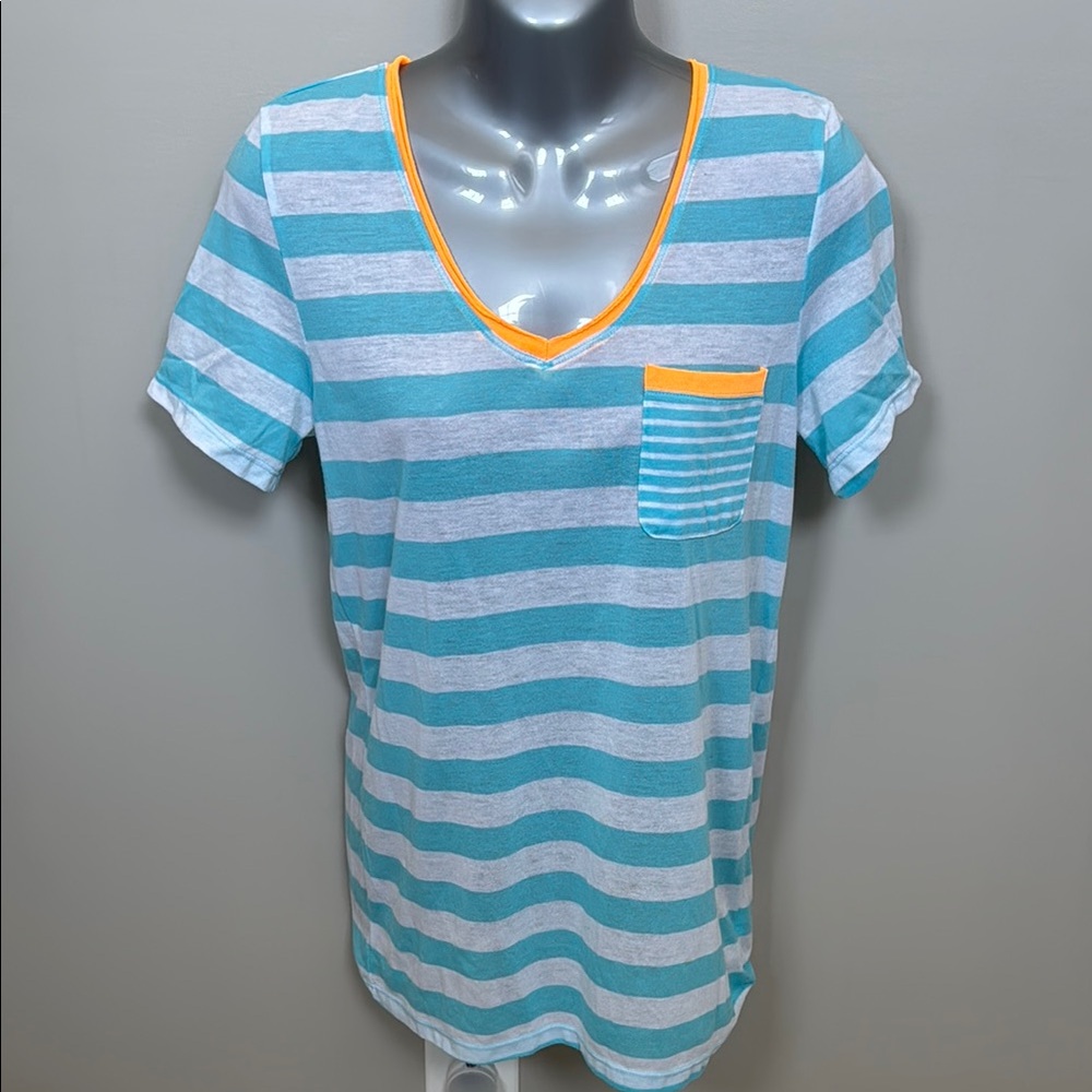 Energie Blue and Orange Striped Short Sleeve Tee